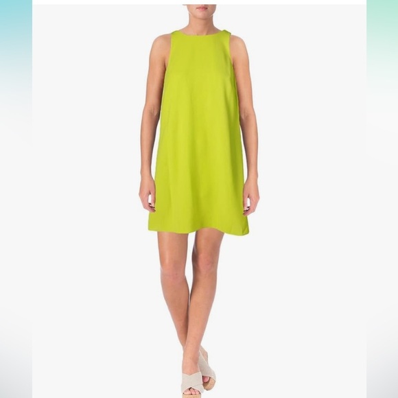 LAUREN RALPH LAUREN Pocket Crepe A-line Acid Green Sleeveless Dress 8 - Picture 1 of 10